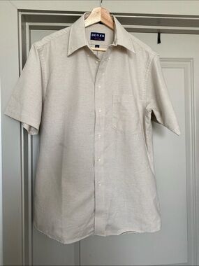 Short-Sleeve Casual Button-Down Shirt — Light Beige